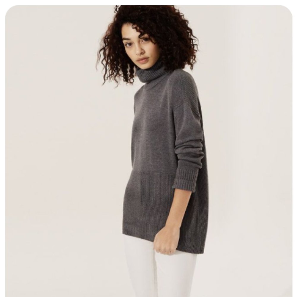Lou & Grey Textureplay Turtleneck Relaxed Fit Grey Pullover Sweater  XS x small
